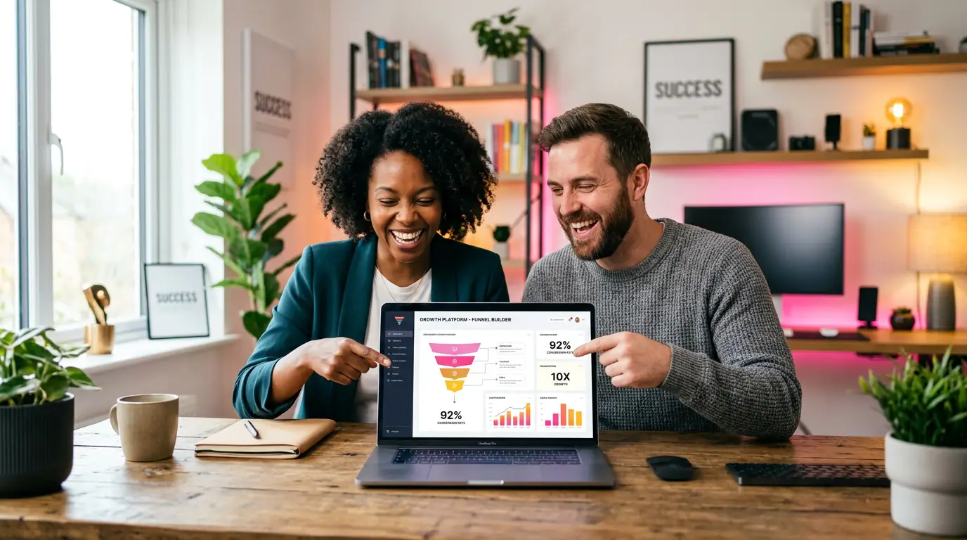 Happy entrepreneurs using 10X Smart Funnels Builder